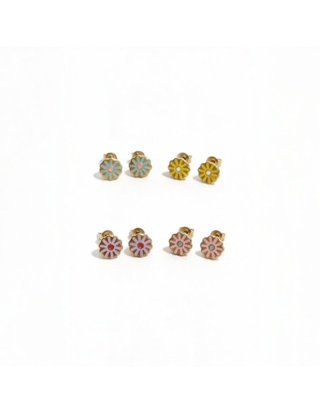 Pendientes Flowers Acero cierre presion